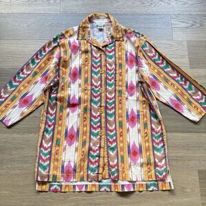 Lerner Top Women Medium Native Aztec Western Southwest Vintage Tunic Button Up